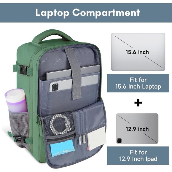 Taygeer Women's Peridot Green Travel Backpack Carry On 15.6inch Laptop Backpack - Picture 5 of 9